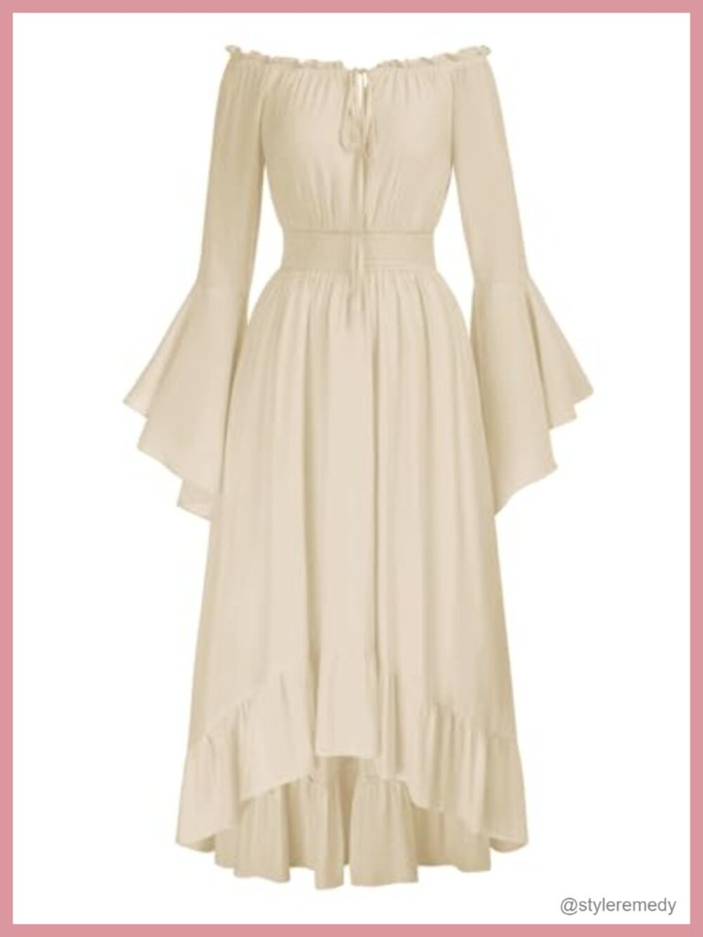 Renaissance Chemise Dress Off Shoulder Bell Sleeve Smocked High Low